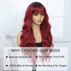 Amarlis Wine Red Wavy Wig for Women, 24 Inch Ombre Burgundy Curly Wigs with Bangs Natural Looking Heat Resistant Synthetic Fiber Wig