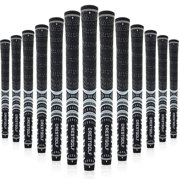Multi -Compound Golf Grips, Standard Size All-Weather Control Thread Technology Rubber Combine with Carbon Yard, Anti-Slip-Set of 13(Black,Standard Size)