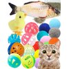 HEUHAI Cat Toys, 19pc Set for Indoor Cats and Kittens, Fuzzy Balls, Jingle Bells, Wind-Up Chick, Catnip Fish, Fun Interactive Play
