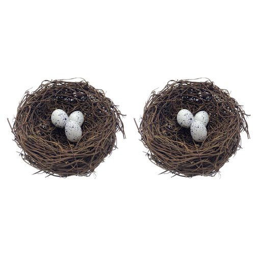 SOHAIL Bird Nest Decoration with Artificial Easter Eggs,2PCS Rattan Natural Twig Craft Handmade Bird's Nest for Garden Yard Wedding Chirstmas Home Art Ornament(5 inch)
