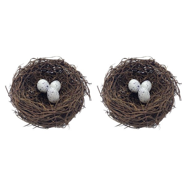 SOHAIL Bird Nest Decoration with Artificial Easter Eggs,2PCS Rattan Natural Twig Craft Handmade Bird's Nest for Garden Yard Wedding Chirstmas Home Art Ornament(5 inch)