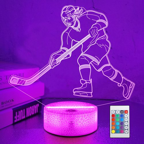 OkiyiD Hockey Gifts for Girls, Ice Hockey Girl Player 3D Illusion Lamp Night Light with 16 Colors Remote,Hockey Stuff Accessories for Best Friends Sister Sports Fan Lover Xmas Bedroom Decor Gifts