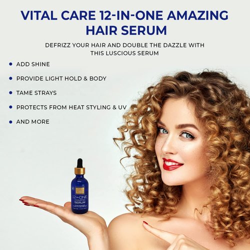 Vital Care 12-in-ONE Amazing No-Frizz Serum - Fight Frizz, Split Ends and Detangles for Manageable and Shiny Hair