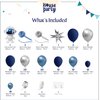 HOUSE OF PARTY Space Balloon Arch Kit - Navy Blue, Metallic Blue and Silver Space Balloons, Galaxy Astronaut Balloons & Silver Holographic Fringe Curtains for Space Birthday Party Decorations
