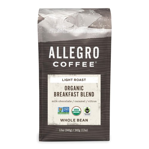 Allegro Coffee Organic Breakfast Blend Whole Bean Coffee, 12 oz