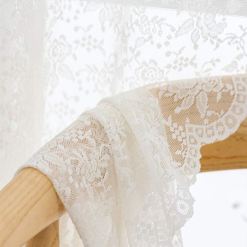 H.ebony Beige Rose Lace Cafe Sheer Curtains Window Drapes for Kitchen Living Room Rod Pocket Retro Style Vintage to Light Filtering Airy Set of 2 Panels 45 Inch Long Ivory