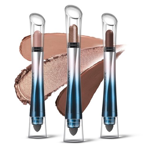 LUXAZA 24H Longwear Cream Eyeshadow Stick,3 PCS Metallic Brown Eyeshadow Pencil Crayon Eye Brightener Stick Set Brown