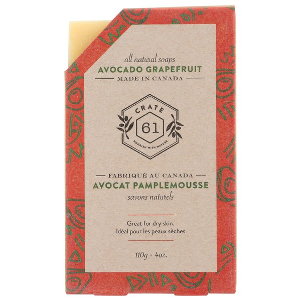 Crate 61 Soap Bar, Avocado Grapefruit, All Natural, Vegan, Cruelty Free, 4 Ounce (Pack of 8)