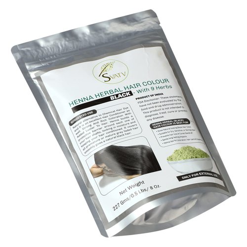 SVATV Black Henna Hair Color with Goodness of 9 Herbs | Black Henna Mehndi for Hair, Make Hair Soft & Shiner Natural Hair Color for Men & Women 227g,08oz Half Pound
