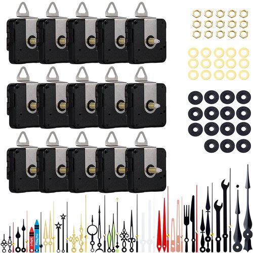 EMOON 15 Pieces Clock Mechanism Replacement Kit with 16 Pack Clock Hands, Silent Sweep Clock Motor Kit Battery Operated for Clock Repair DIY Replacement, Custom Clock