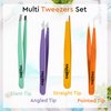 Tweezers Set - Precision Tweezers For Ingrown Hair removal, Professional Eyebrow Tweezers for women - Facial Hair and Splinter Blackhead Removal - Tweezers Set of 4. Multi Color