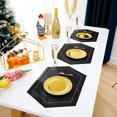 N9R 60pcs Gold Plastic Dessert Plates with Mini Forks, Include 30pcs Disposable Dessert Plates 7 inch, 30pcs Gold Appetizer Forks 3.94 inch, Premium and Comfortable for Wedding Birthday Party