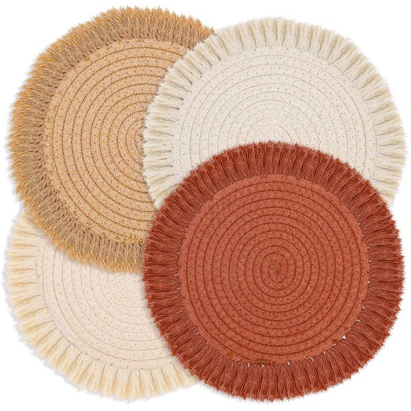 13 Inch Round Cotton Placemat Set of 4 Boho Placemats Table Mats Woven Washable Table Placemats for Fall Kitchen Dining Home Farmhouse Thanksgiving Christmas Decoration Heat Resistant Place Mat