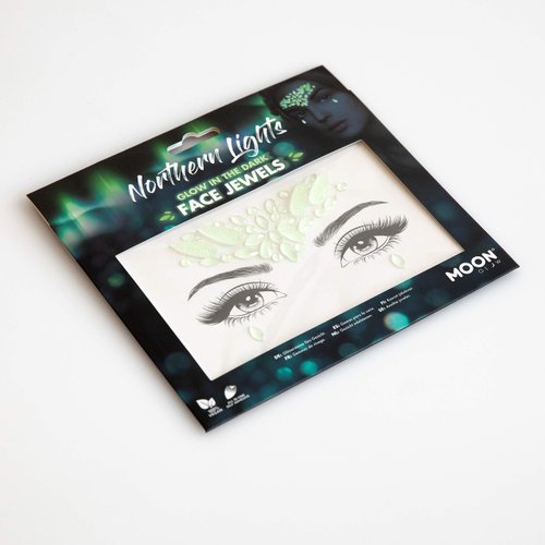 Glow in the Dark Face Jewels by Moon Glow - Festival Face Body Gems, Crystal Make up Eye Glitter Stickers, Temporary Tattoo Jewels (Northern Lights)