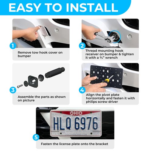 TrunkNets Inc Bumper Tow Hook License Plate Mount Bracket For Volkswagen MK7 Golf GTi 2015 2016 2017 2018 2019