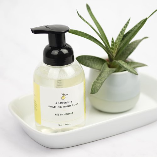 CLEAN MAMA Plant-Derived Foaming Hand Soap - Aromatic and Nourishing Hand Wash, Natural Essential Oils Infused - USDA Certified Biobased - 12 Ounce, Lemon, 2 Pack