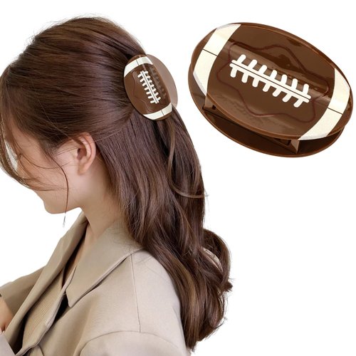 Hapdoo Brown Football Hair Clips, Football Hair Claw Clips Game Day Rugby Hair Accessories Gifts for Women Girl