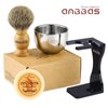 Anbbas Shaving Set, 4in1 Pure Badger Hair Shaving Brush Solid Manchurian Ash Wood Handle,Black Broken-Resistant Acrylic Shaving Stand,Stainless Steel Shaving Bowl Dia 3.2 inch and Goat Milk Soap 100g