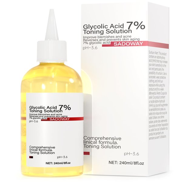 SADOWAY Glycolic Acid Toning Solution: 240ML 7% Glycolic Acid Toner for Radiant Skin Clarity Suitable for Adults to Use at Home