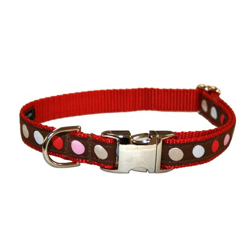 Small Brown/Multi Dot Dog Collar: 5/8" wide, Adjusts 10-14" - Made in USA.