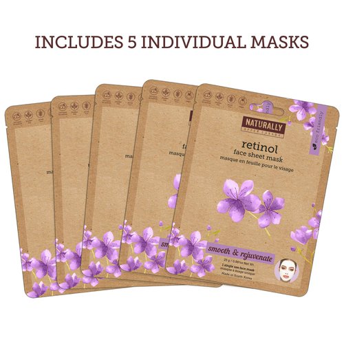 Naturally 30 Rejuvenating Retinol Infused Sheet Mask, 5 Sheet Masks Included