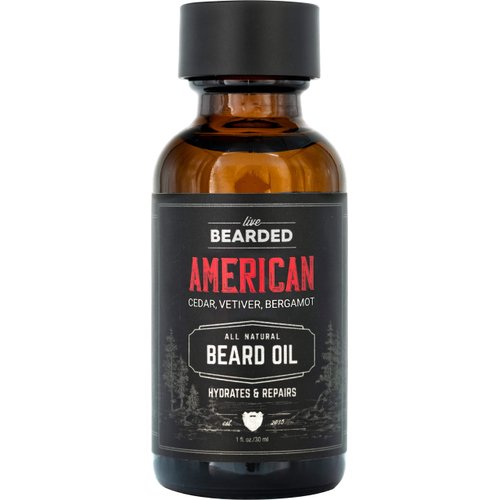 Live Bearded: Beard Oil - Premium All-Natural Beard Oil for Men with Jojoba Oil Beard Care - 1 fl oz - Made in the USA - Beard Oil for Dry Flaky Skin - American Scent: Cedar, Pine, Vetiver, Bergamont