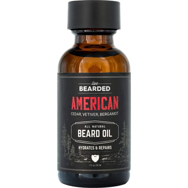 Live Bearded: Beard Oil - Premium All-Natural Beard Oil for Men with Jojoba Oil Beard Care - 1 fl oz - Made in the USA - Beard Oil for Dry Flaky Skin - American Scent: Cedar, Pine, Vetiver, Bergamont