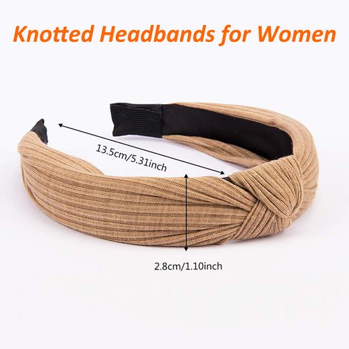 Ondder Hairband, Knotted Headbands for Women 10 Pack, Fabric Wide Headbands for Thin Thick Hair, Top Knot Cute Headbands, Solid Color Headband Assorted, Hairband