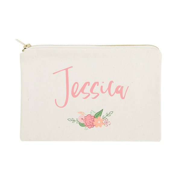 The Cotton & Canvas Co. Personalized Colored Name Floral Cosmetic Bag and Travel Makeup Pouch