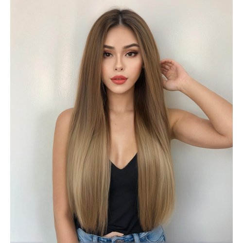 Getshow Long Straight Dark Mixed Blonde Wigs for Women 26 Inches