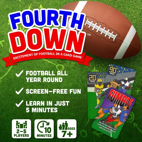 Fourth Down® - The Best Football Card Game for Christmas, Holidays, Family Game Night, Stocking Stuffers, Parties, Travel for Kids, Football Fans, Friends, Family! 2-5 Players Age 7+