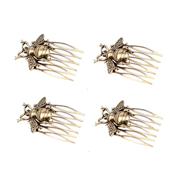 RUITASA Gold Honeybee Hair Comb, 4Pcs, Metal, Vintage Hair Comb Bee for Women and Girls Alloy Material, Durable, Easy to Clean, Adjustable Tension
