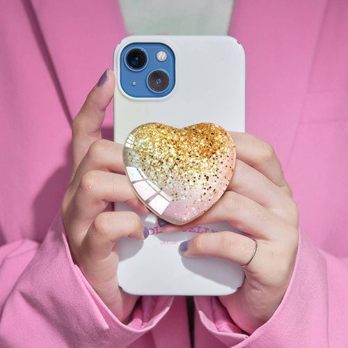 Ksadiye Expandiing Moblile Cell Phone Grip Heart Shape Glass Holder for Smartphones, Cellphone Collapsible Stand（ Pink Gold