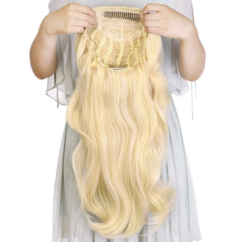 24&quot; Long Wavy Clip in Half Head Tied Wig Blonde Premium Japanese Synthetic Kanekalon fibers Hair ...
