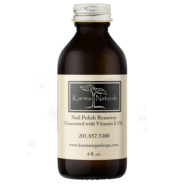 Karma Organic Nail Polish Remover Unscented- Non Toxic, Vegan, Cruelty Free, Acetone Free – Nails Strengthener for Fingernails – 4 fl. Oz