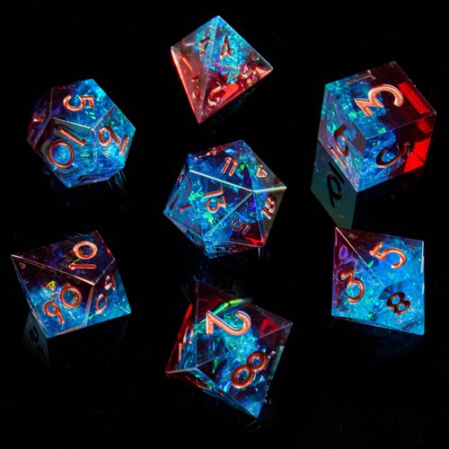 DND Dice Set, Handmade Sharp Edge 7 Piece Resin Dice-Dungeons and Dragons Polyhedral Dice Set, D&D Dice Set with Gift Dice Case for RPG MTG Table Games (Red & Shiny Blue)