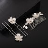 Teyglen Flower Bridal Hair Comb Hair Pins Leaf Bride Wedding Hair Comb Gold Silver Flower Leaf Headpiece Flower Hair Comb Clips Hair Accessories for Women Flower Girls (Silver)