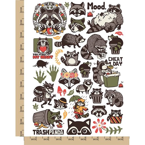 Raccoons Trash Panda Temporary Tattoo Water Resistant Fake Body Art Set Collection - Color (One Sheet)