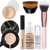 PHOERA Foundation Full Coverage Makeup, Mushroom Head Air Cushion CC Cream Natural Foundation Set,PHOERA Concealer, PHOERA Primer, PHOERA Powder, Foundation Brushes (104 Buff Beige+ 04 Buff Beige CC)