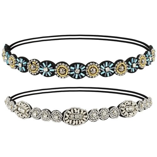 Amariver 2 Pieces Rhinestone Beaded Elastic Headband，Fashion Headbands Handmade Hair Bands Hair Accessories for Lady Woman 20-25" Fits for Most (Style E)