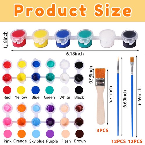 Extrapins 12 Pack Mini Paint Set,Washable Acrylic Paint Strips Set for Kids & Adults,24 Filled Paint Strips in 12 Colors,24 Brushes,12 Mixing Palettes,3 Big Brushes