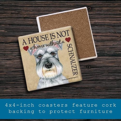 SJT ENTERPRISES, INC. Schnauzer Absorbent Stone Coasters - Cork-Backed Coasters for Drinks - Schnauzer Dog Illustration - Artist Tomoyo Pitcher - 4 x 4 inches - Set of 4 (SJT24761)