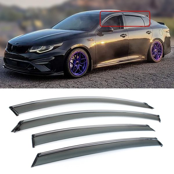 Fits for 2016-2020 Kia K5 Optima 4 Door Sedan Chrome Trim Smoke Tinted Window Visors Rain Guards Deflector