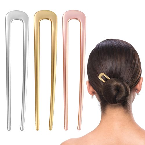 3 Pcs U-Shaped Metal Hair Pins and Forks for Women - 3.9 Inch Hair Sticks for Buns, Twists, Updos, Knots, and Wedding Hairstyles