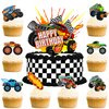 Haxpacal Truck Cake Topper, 49pcs Monster Car Theme Birthday Party Supplies, Red, Green, Blue Cake Decorations for Kids Birthday, Baby Shower Party Decorations