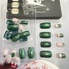 Christmas Press on Nails Green Glitter Gnome Glue on Nails Medium Square False Nails Glossy Winter Xmas Acrylic Nails for Women Girls
