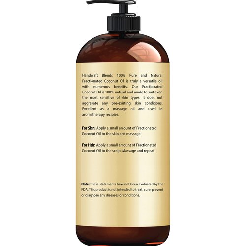 Handcraft Blends Fractionated Coconut Oil - 16 Fl Oz - 100% Pure and Natural - Premium Grade Oil for Skin and Hair - Carrier Oil - Hair and Body Oil - Massage Oil - Hair Tonic