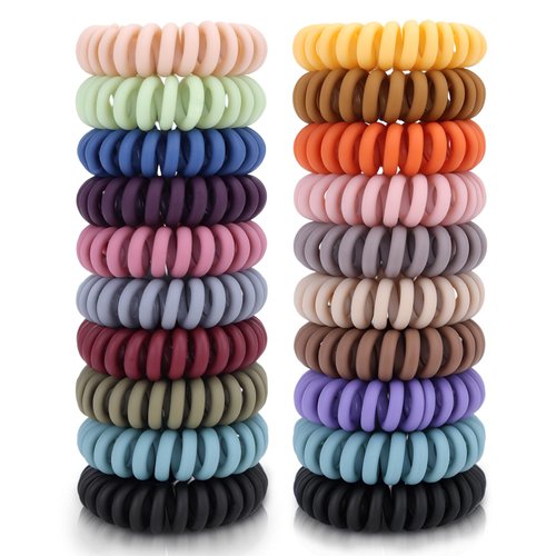20Pcs Spiral Hair Ties, Elastic Hair Ties For Women Girls, Matte No Crease Spiral Hair Coils, Ponytail Hair Band, Telephone Cord Plastic Hair Ties For Thick or Thinning Hair (Matte Color - 20Pcs)