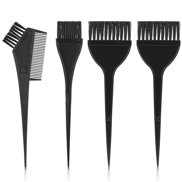 Aeaocvo 4 Pcs Professional Hair Dye Brush Set, Hair Coloring Brush Kit, Hair Dye Applicator Brush for Salon and Home Use, Tinting Combs for Precise Application (Black)