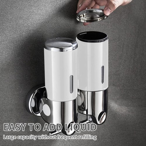prosfalt 2 Chamber Wall Mounted Bathroom Shower Pump Dispenser and Organizer-Holds Shampoo, Soap, Conditioner, Shower Gel, for Bathroom Kitchen Hotel (White 2 Chamber)